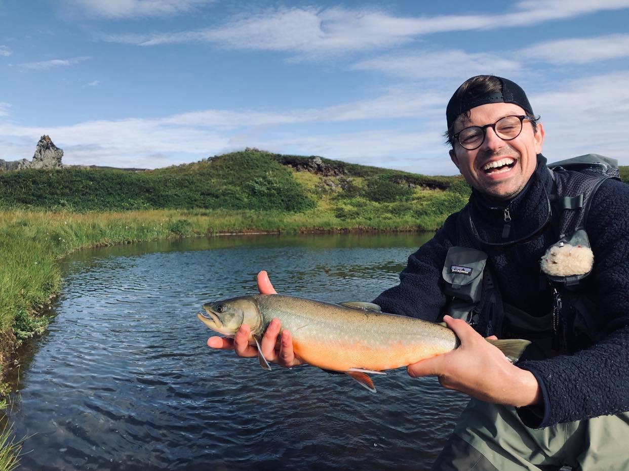 Omble arctique dans la rivière de la plaine du renard polaire en Islande